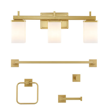 Caia 22.38" 3-Light Modern Contemporary Vanity Light with Frosted Glass Shades and Bathroom Hardware Accessory Set - JONATHAN Y